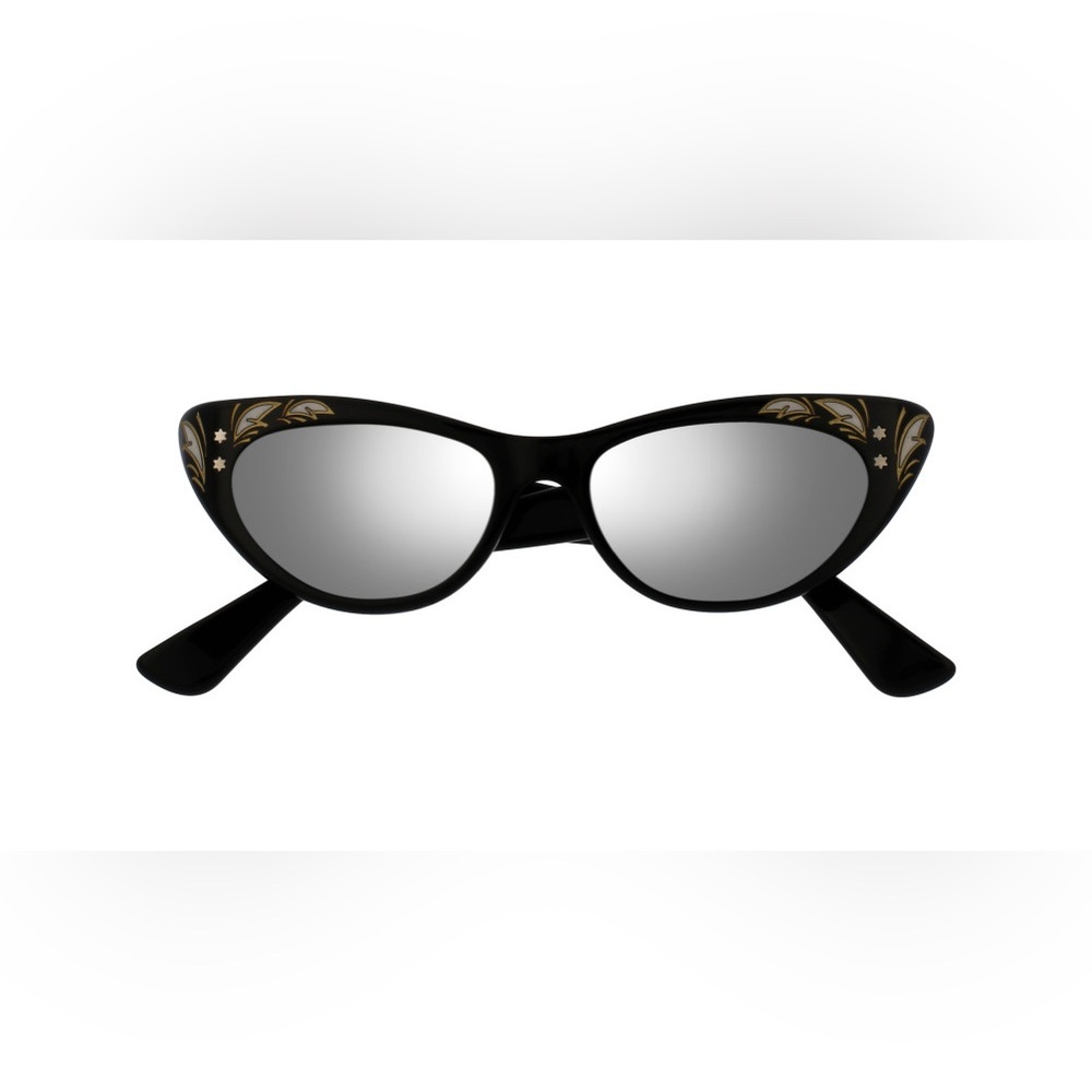 Gucci Black Cat Eye Sunglasses Silver Mirror Lenses GG0089S - Picture 2 of 6